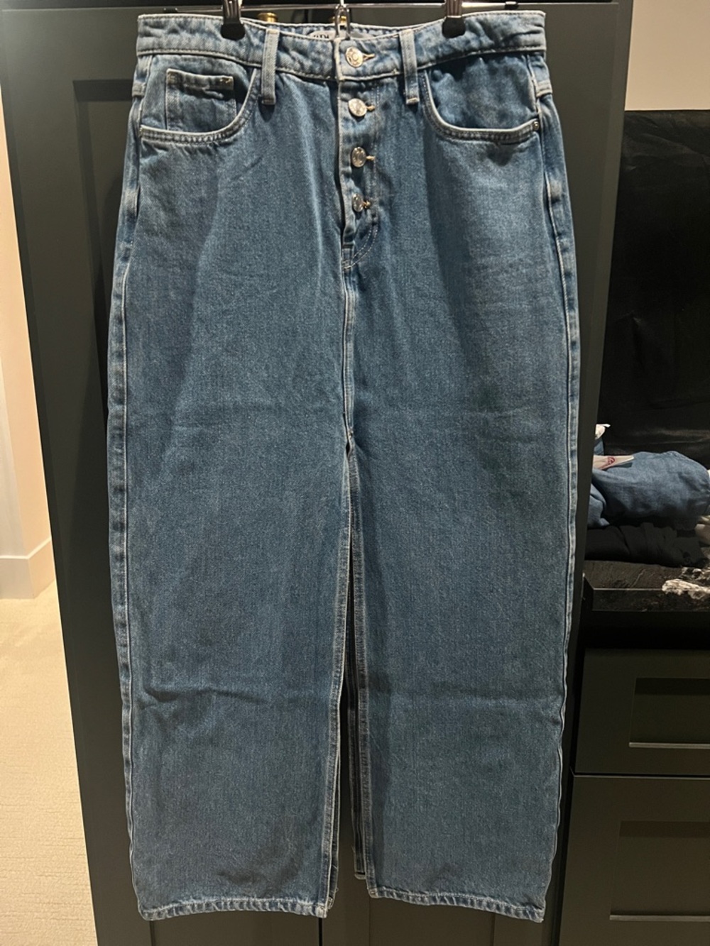 Long Denim skirt with button down and double split